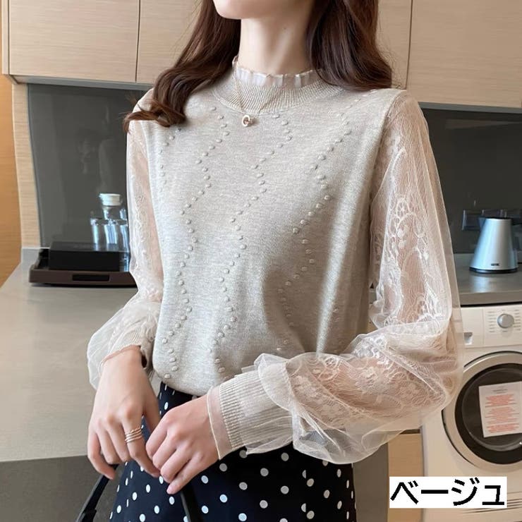重ねレース袖ニット シアー 透け感[品番：SHNW0006566]｜LADY