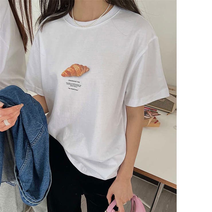 クロワッサンプリントTシャツ オーバーサイズ ビッグシルエット