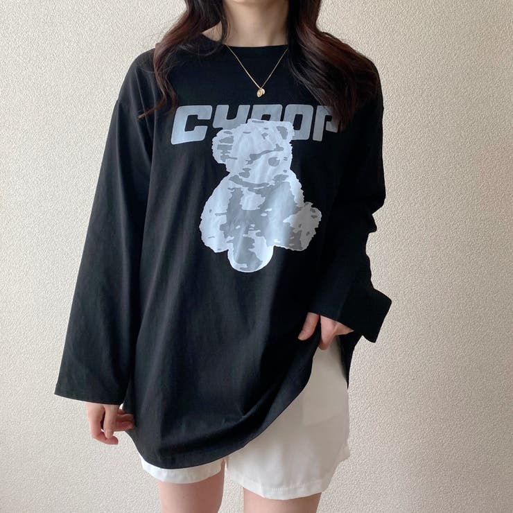 ベアープリントTシャツ ロンT オーバーサイズ[品番：SHNW0006701
