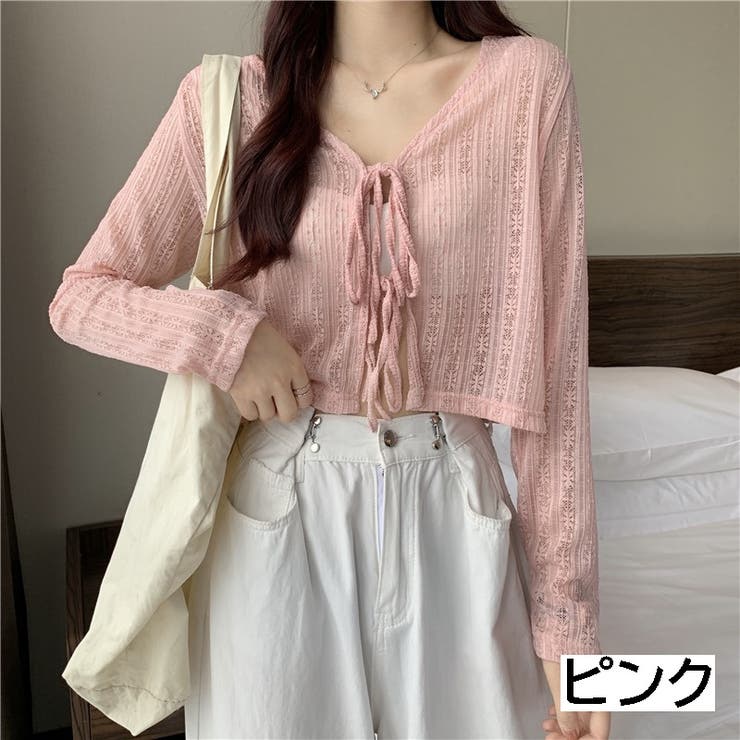 ダブルリボンシアーカーディガン 透け感 シースルー[品番：SHNW0006787