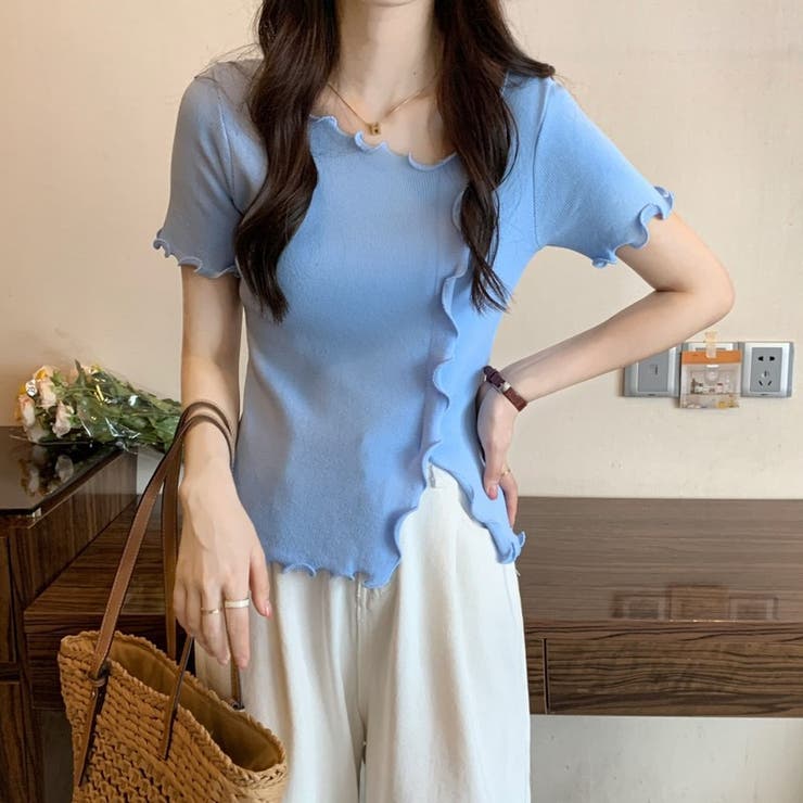 メローステッチスリット入りコンパクトニット トップス フリル | LADY LIKE  | 詳細画像12 