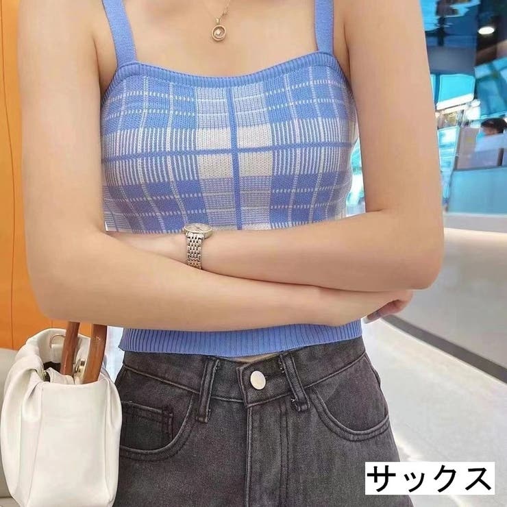 チェック柄ニットキャミ トップス キャミソール[品番