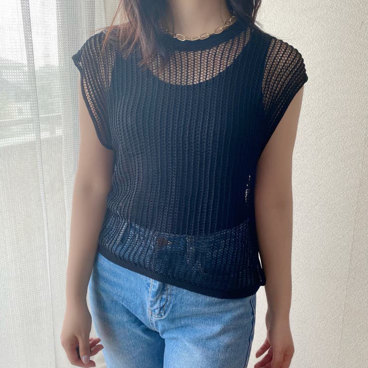 チェーン付きシアーニットベスト 透け感 シースルー[品番：SHNW0007056