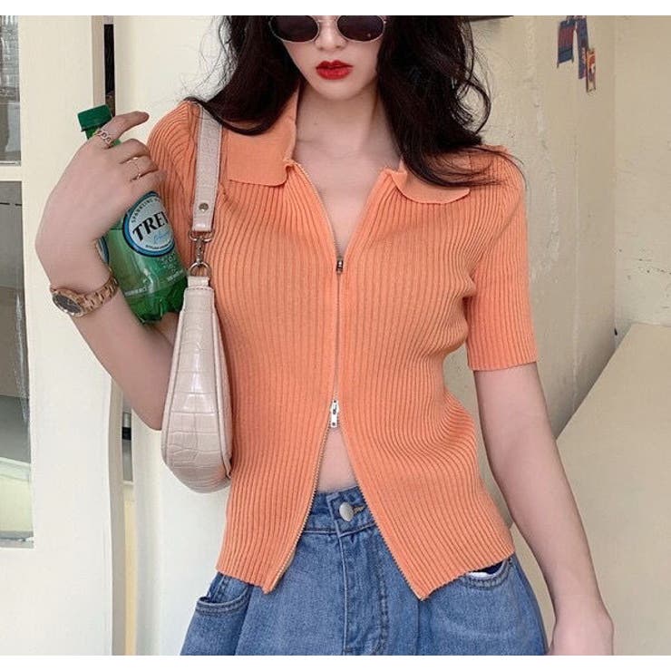 ダブルファスナー襟付きニット トップス ダブルジップ | LADY LIKE  | 詳細画像18 