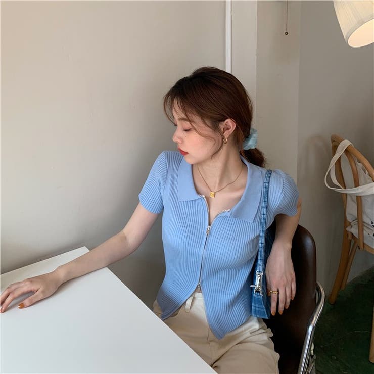 ダブルファスナー襟付きニット トップス ダブルジップ | LADY LIKE  | 詳細画像5 