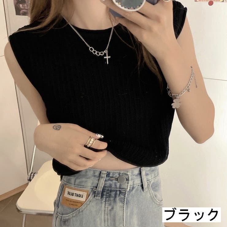 ブラック | ロールネックノースリーブニット トップス プルオーバー | LADY LIKE 