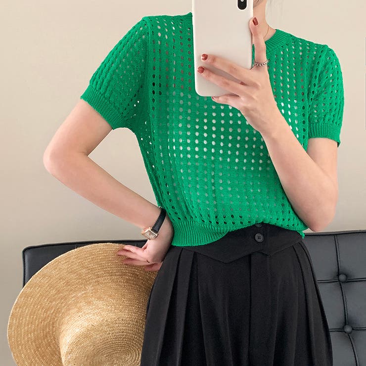 グッチ リボン シースルー レース 半袖 ニット セーター XS グリーン 緑 グッチ リボン シースルー レース 半袖 ニット セーター XS グリーン