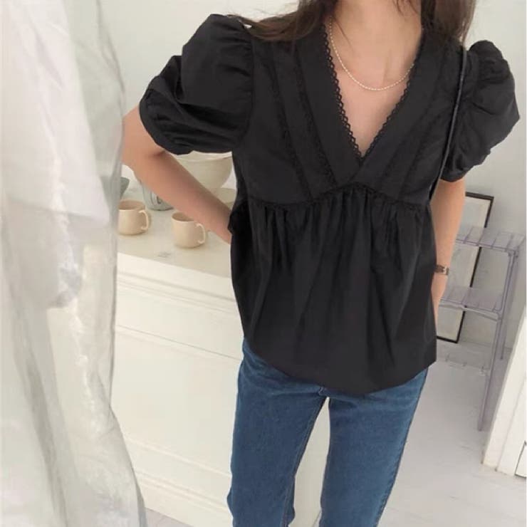 RED VALENTINO ブラックトップス バルーンスリーブ FREAK'S STORE/バルーンスリーブ ショートスリーブTシャツ