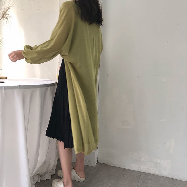 タグ付き LIMI feu ロングカーディガン シワ加工 透け感 S ロングシアーカーディガン はおり 透け感[品番：SHNW0007425