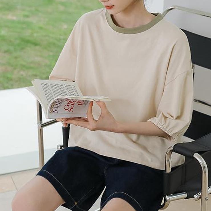 袖口ゴム配色Tシャツ ゆったり きれいめ | LADY LIKE  | 詳細画像3 
