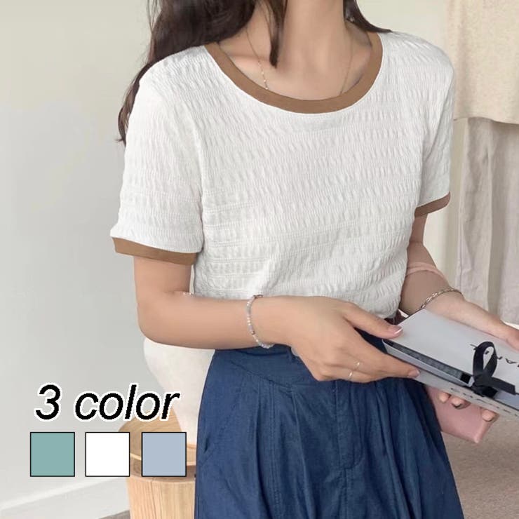 ソフトストレッチ配色Tシャツ トップス きれいめ | LADY LIKE  | 詳細画像1 
