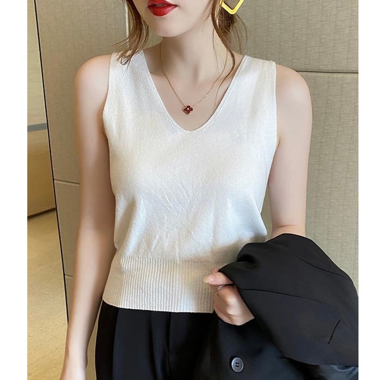 V開きノースリーブベーシックニット 8色 トップス | LADY LIKE  | 詳細画像2 