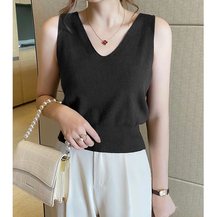 V開きノースリーブベーシックニット 8色 トップス | LADY LIKE  | 詳細画像3 