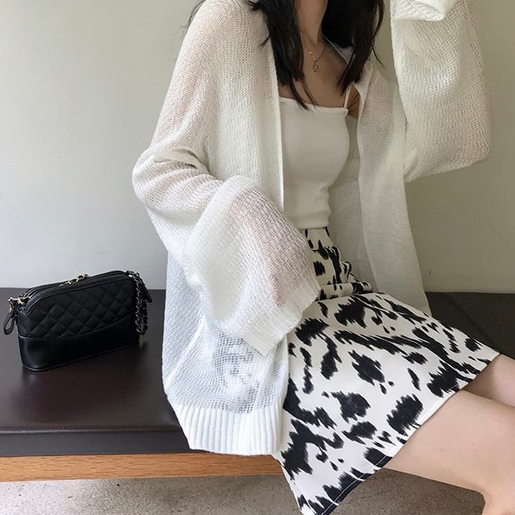 メッシュモヘアカーディガン ゆったり 透け感[品番：SHNW0007471