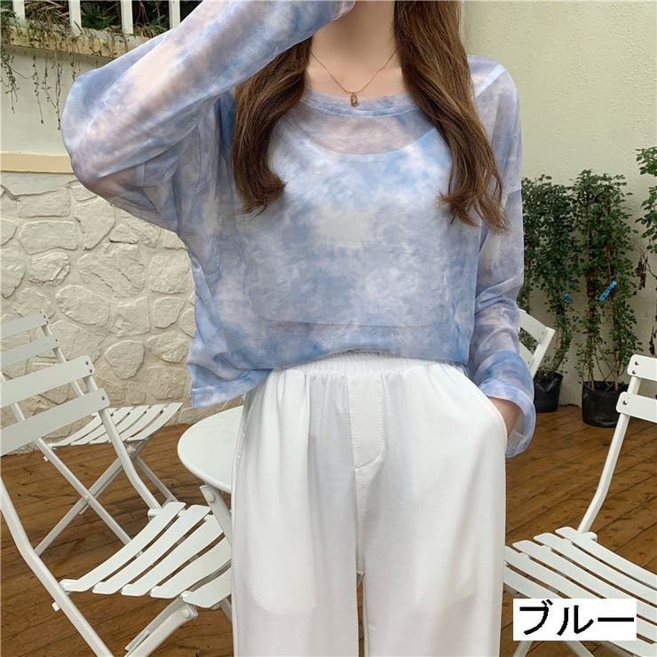 タイダイ柄メッシュロンT シアートップス 透け感[品番