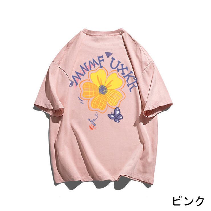前後フラワーロゴプリントTシャツ オーバーサイズ 花柄[品番 