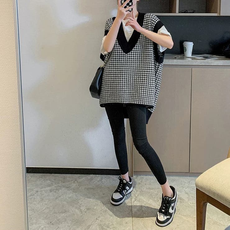 凹凸チェック柄オーバーサイズニットベスト | LADY LIKE  | 詳細画像3 