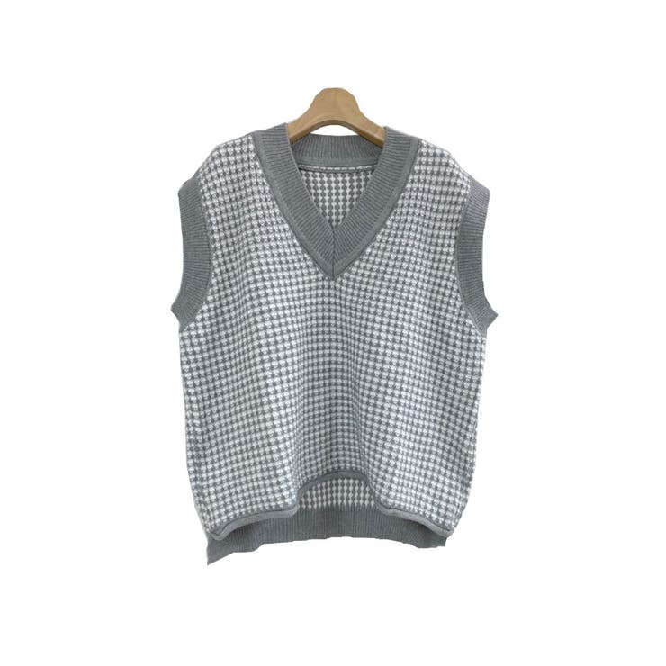 凹凸チェック柄オーバーサイズニットベスト | LADY LIKE  | 詳細画像6 