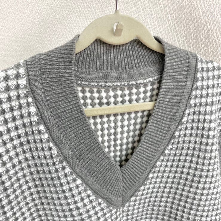 凹凸チェック柄オーバーサイズニットベスト | LADY LIKE  | 詳細画像7 