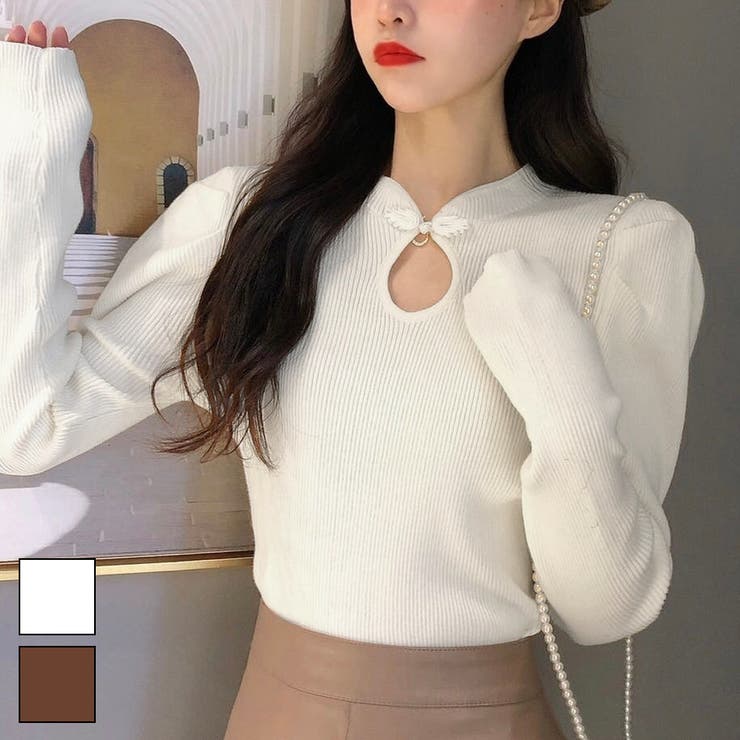 チャイナボタンパフスリーブニット[品番：SHNW0007846]｜LADY LIKE