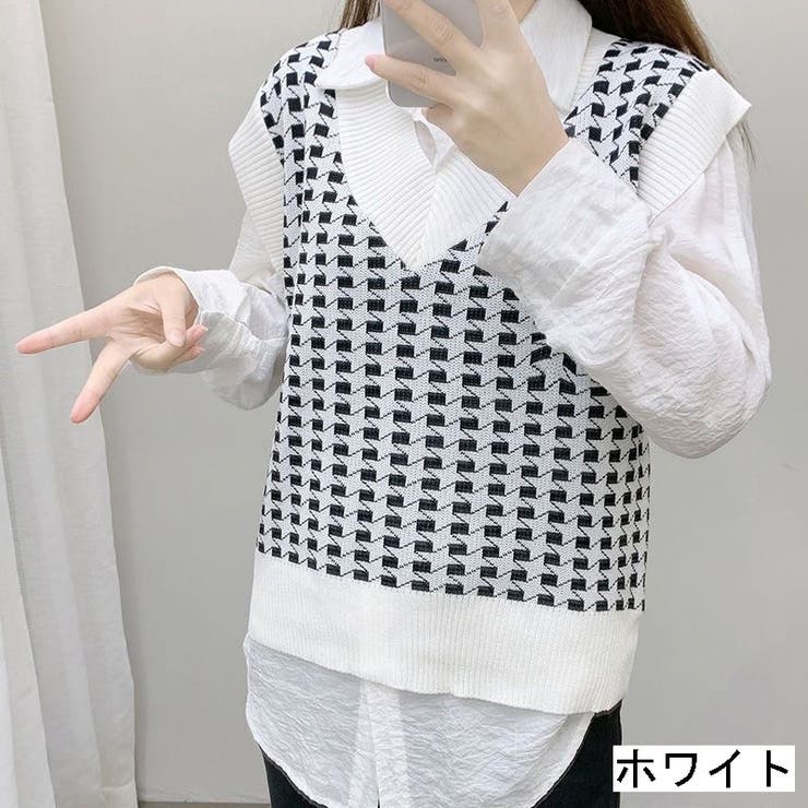 幾何学柄配色ニットベスト[品番：SHNW0007848]｜LADY LIKE （レディ
