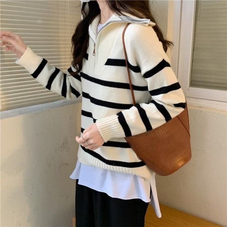 ハーフジップハイネックボーダーニット | LADY LIKE  | 詳細画像4 