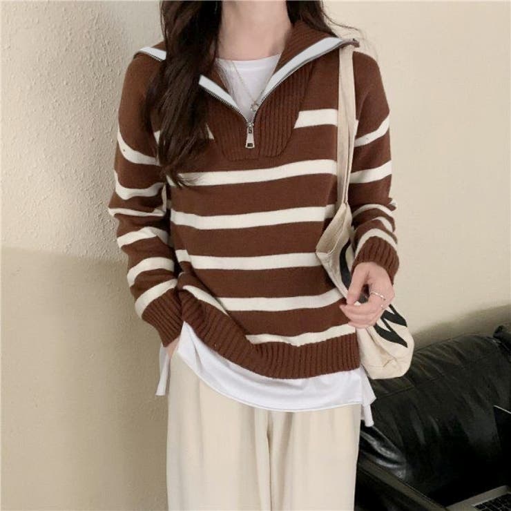 ハーフジップハイネックボーダーニット | LADY LIKE  | 詳細画像5 