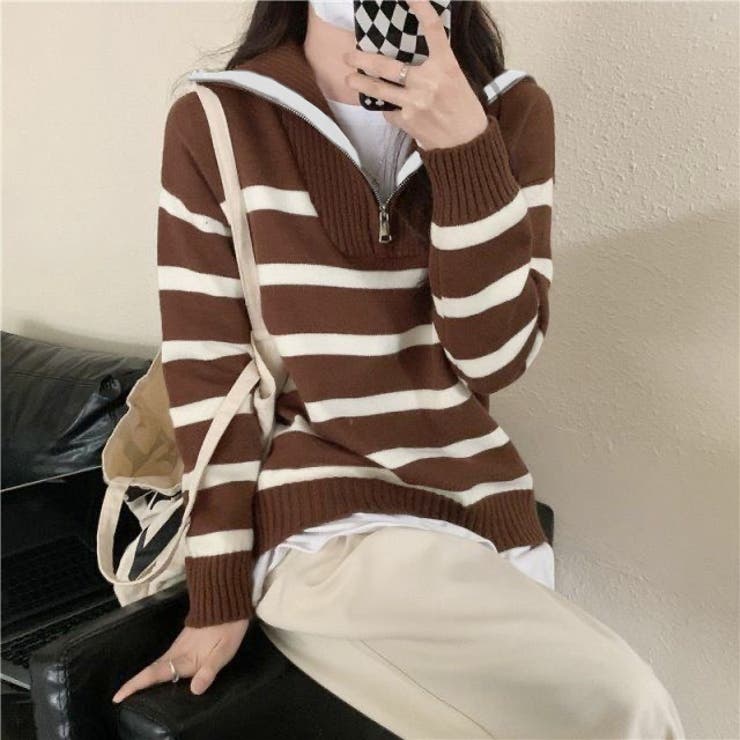 ハーフジップハイネックボーダーニット | LADY LIKE  | 詳細画像6 