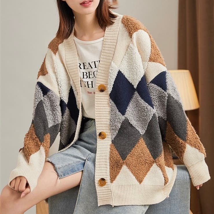 Maybebaby 配色アーガイルカーディガン MAYBE BABY♩ Love your look, maybe baby