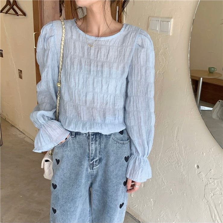 ブルー | キャンディスリーブくしゅくしゅブラウス | LADY LIKE 