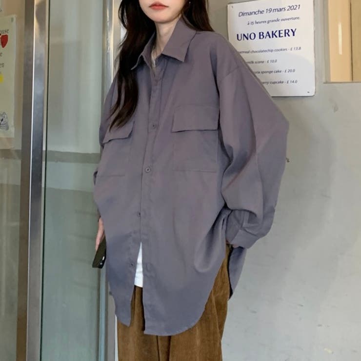 胸ポケット付きオーバーサイズシャツ[品番：SHNW0008964]｜LADY
