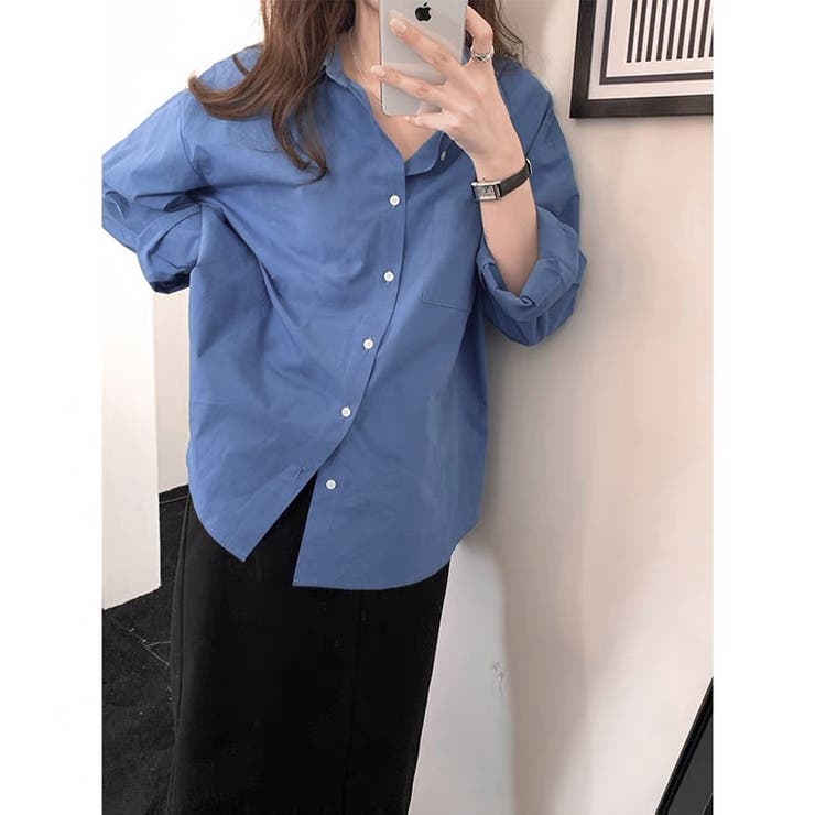 ブルー | ビッグポケットピーチフェイスレギュラーシャツ | LADY LIKE 