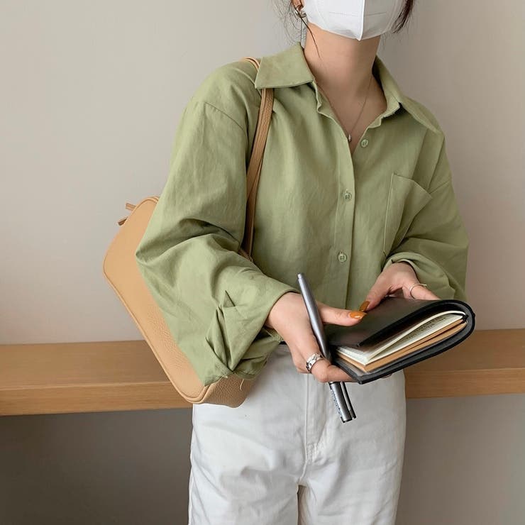 グリーン | ビッグポケットピーチフェイスレギュラーシャツ | LADY LIKE 
