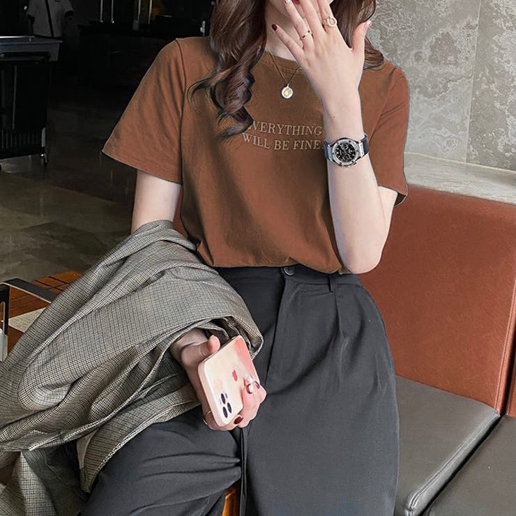 ブラウン | EVERYTHINGロゴTシャツ | LADY LIKE 