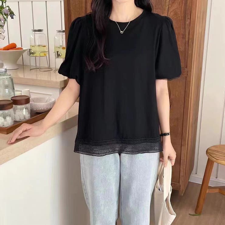 バルーンスリーブ裾レースTシャツ[品番：SHNW0009334]｜LADY