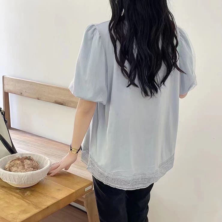 バルーンスリーブ裾レースTシャツ[品番：SHNW0009334]｜LADY