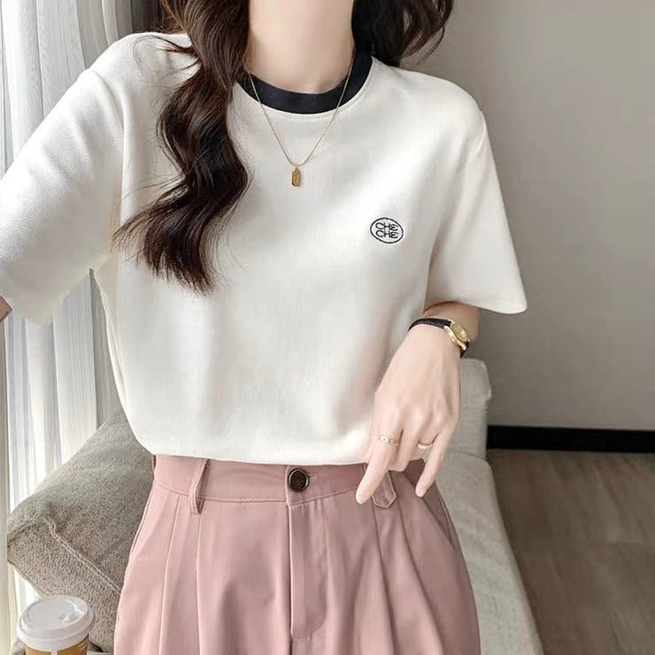 胸ワンポイント配色Tシャツ[品番：SHNW0009510]｜LADY LIKE