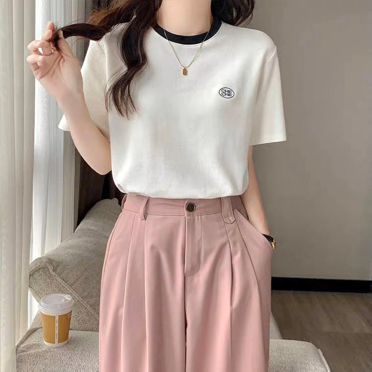 胸ワンポイント配色Tシャツ[品番：SHNW0009510]｜LADY LIKE