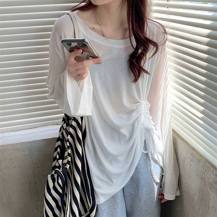 ドローストリングゆったりシアートップス[品番：SHNW0009705