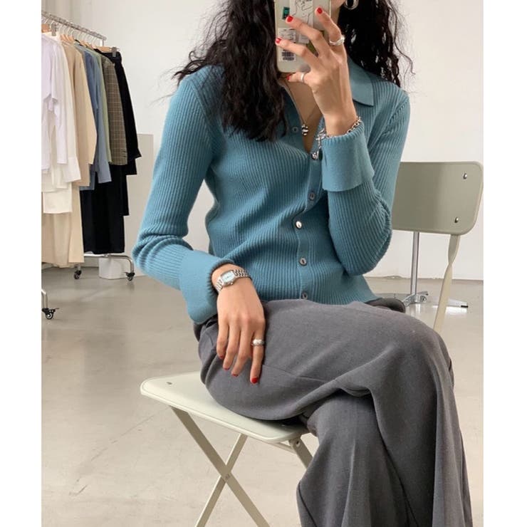 衿付き前開きソフトリブニット | LADY LIKE  | 詳細画像12 