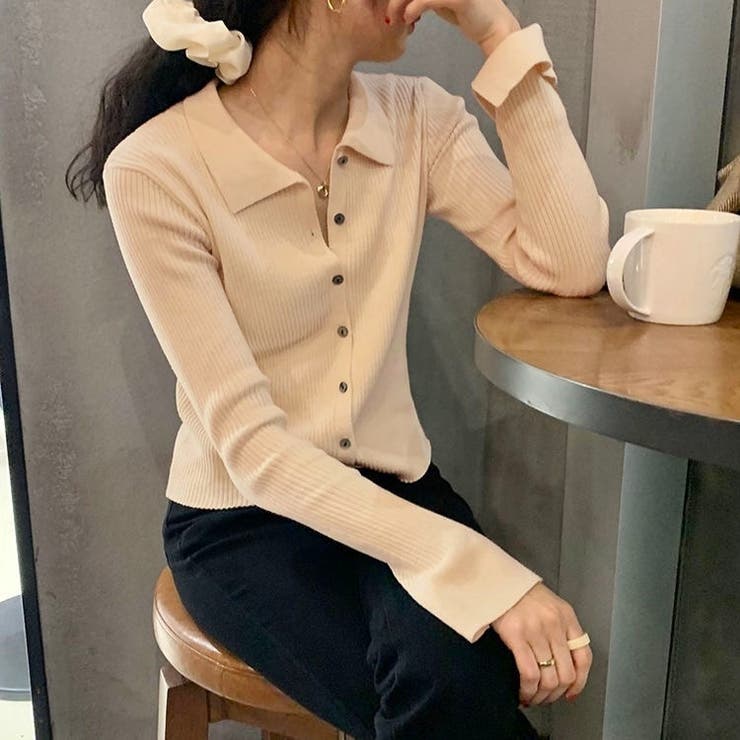 衿付き前開きソフトリブニット | LADY LIKE  | 詳細画像18 