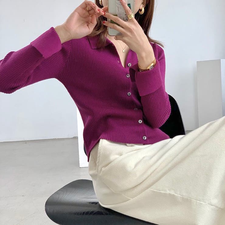 衿付き前開きソフトリブニット | LADY LIKE  | 詳細画像22 