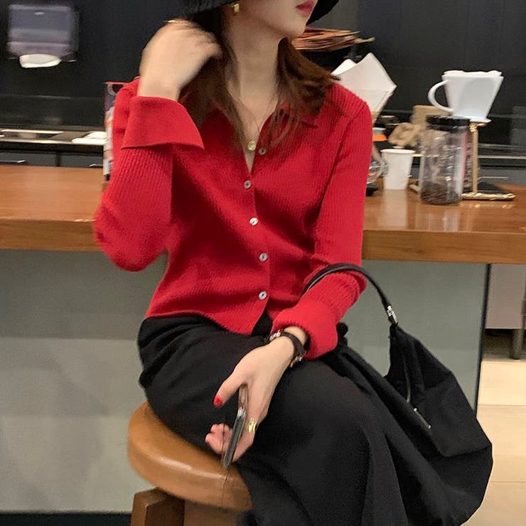 衿付き前開きソフトリブニット | LADY LIKE  | 詳細画像30 