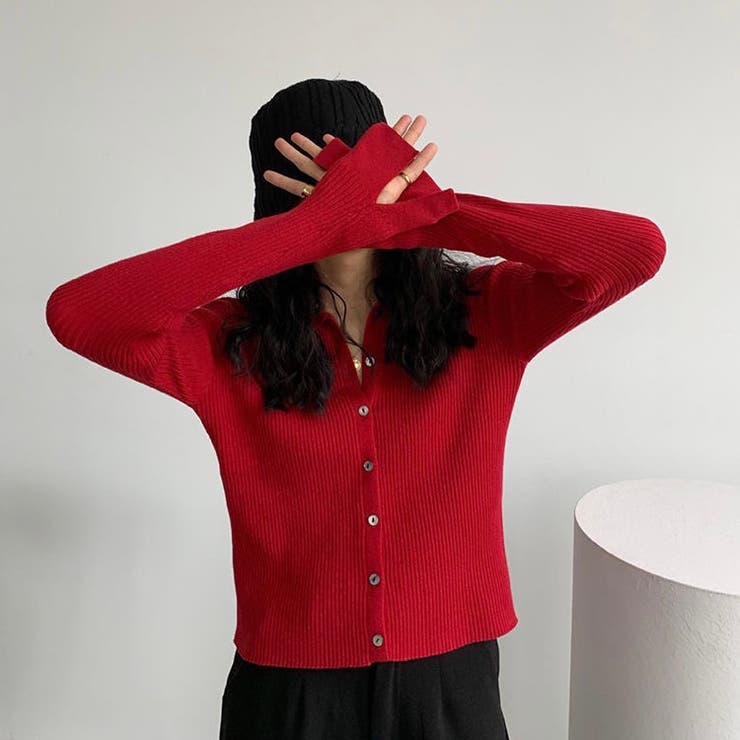 衿付き前開きソフトリブニット | LADY LIKE  | 詳細画像7 