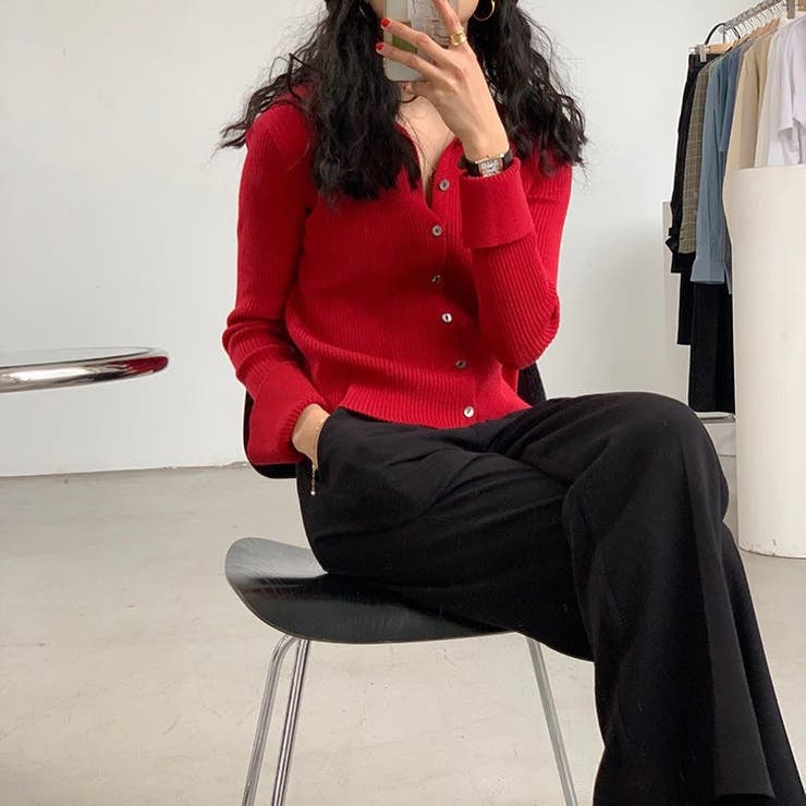 衿付き前開きソフトリブニット | LADY LIKE  | 詳細画像8 