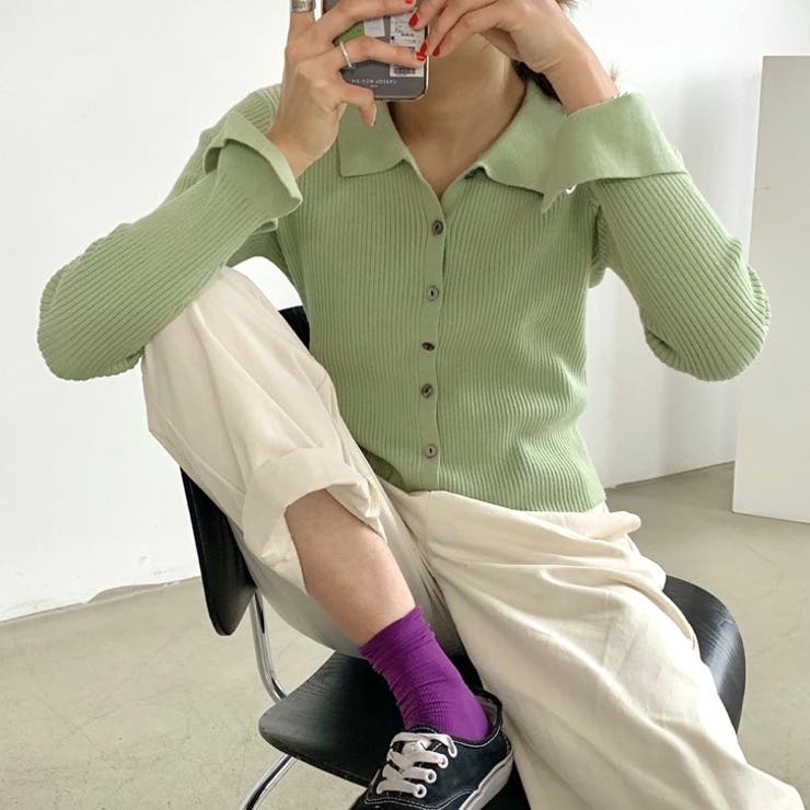 衿付き前開きソフトリブニット | LADY LIKE  | 詳細画像9 