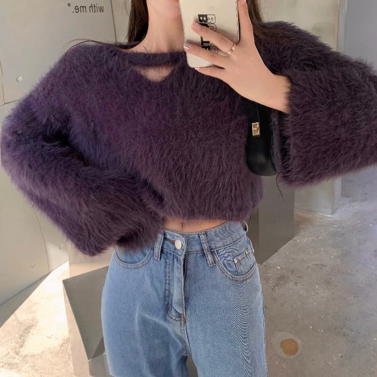 クロップド丈V開きシャギーニット | LADY LIKE  | 詳細画像10 