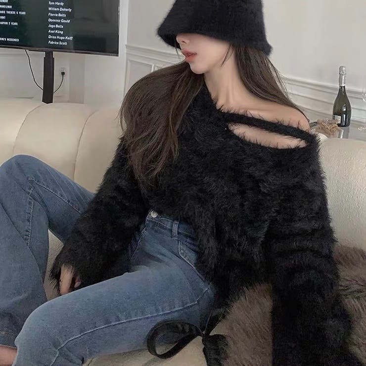 クロップド丈V開きシャギーニット | LADY LIKE  | 詳細画像15 