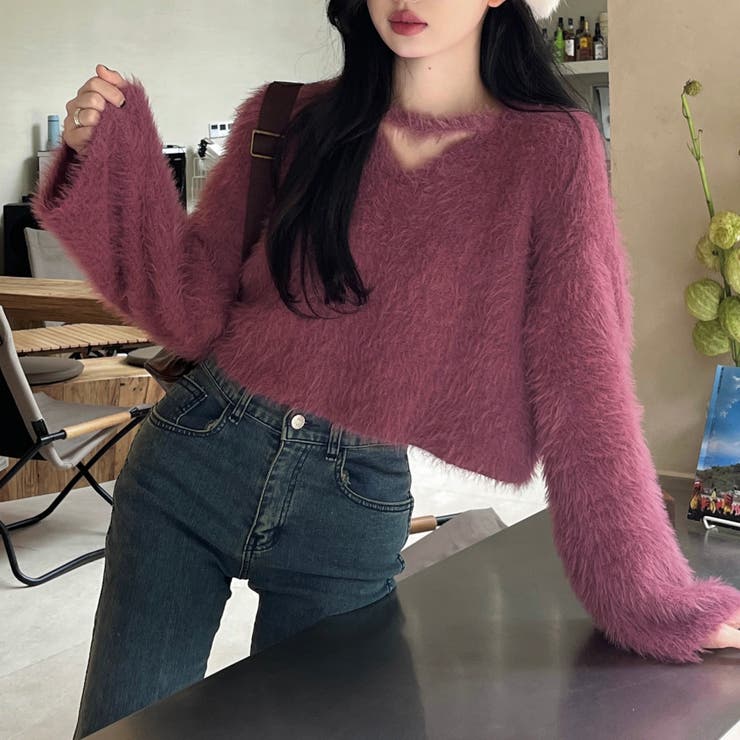 クロップド丈V開きシャギーニット | LADY LIKE  | 詳細画像19 