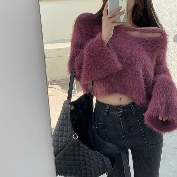 クロップド丈V開きシャギーニット | LADY LIKE  | 詳細画像20 